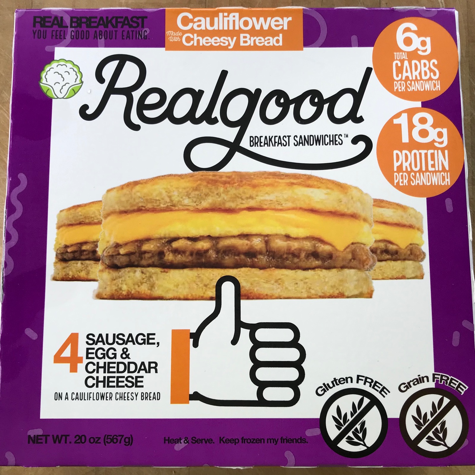 Real Good Foods Sausage Egg & Cheese Grain Free Breakfast Sandwich